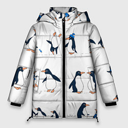 Женская зимняя куртка Семейство пингвинов на прогулке