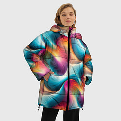 Куртка зимняя женская Волнообразная разноцветная абстракция, цвет: 3D-черный — фото 2