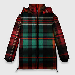 Куртка зимняя женская Красно-зелёная шотландская клетка, цвет: 3D-черный