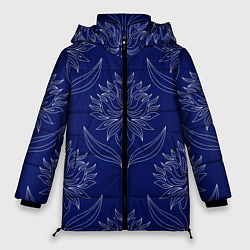 Куртка зимняя женская Лайнарт лотосы на синем - паттерн, цвет: 3D-черный