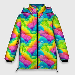 Куртка зимняя женская Разноцветные облака из бумаги паттерн, цвет: 3D-светло-серый