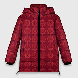 Куртка зимняя женская Цветочный стилизованный паттерн бордовый, цвет: 3D-черный