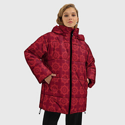 Куртка зимняя женская Цветочный стилизованный паттерн бордовый, цвет: 3D-светло-серый — фото 2