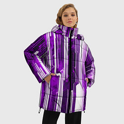 Куртка зимняя женская Киберпанк полосы белый и фиолетовый, цвет: 3D-красный — фото 2