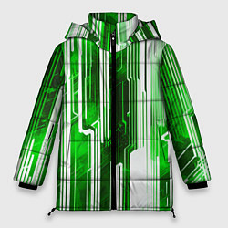 Куртка зимняя женская Киберпанк полосы белый и зелёный, цвет: 3D-черный