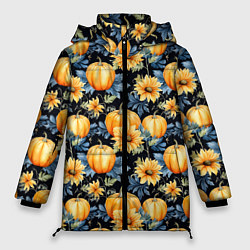 Куртка зимняя женская Паттерн тыквы и цветы, цвет: 3D-светло-серый