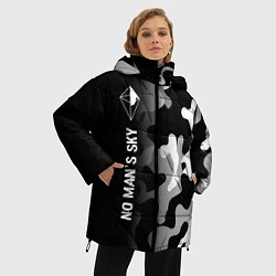 Куртка зимняя женская No Mans Sky glitch на темном фоне по-вертикали, цвет: 3D-черный — фото 2