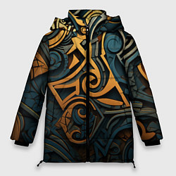Куртка зимняя женская Абстрактный узор в викингском стиле, цвет: 3D-черный