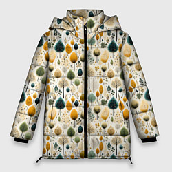 Куртка зимняя женская Паттерн разные деревья и кустарники, цвет: 3D-черный