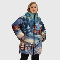 Куртка зимняя женская Новогодний дом ночь, цвет: 3D-светло-серый — фото 2