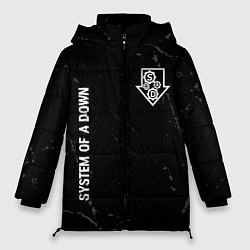 Женская зимняя куртка System of a Down glitch на темном фоне вертикально