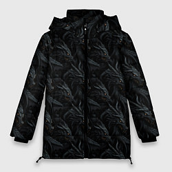 Куртка зимняя женская Черные драконы паттерн, цвет: 3D-красный