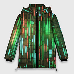Куртка зимняя женская Неоновые полосы зелёные, цвет: 3D-светло-серый