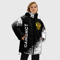 Куртка зимняя женская Самбист из России и герб РФ вертикально, цвет: 3D-черный — фото 2
