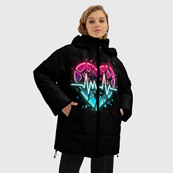 Куртка зимняя женская Разбитое сердце с линией пульса со свечением, цвет: 3D-черный — фото 2