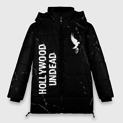 Женская зимняя куртка Hollywood Undead glitch на темном фоне вертикально