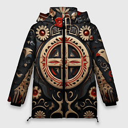 Куртка зимняя женская Орнамент в славянской стилистике, цвет: 3D-красный