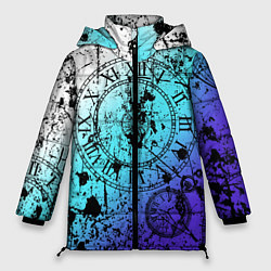 Куртка зимняя женская Часы время градиент, цвет: 3D-черный