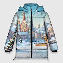 Куртка зимняя женская Новогодний городской пейзаж, цвет: 3D-светло-серый