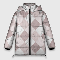 Женская зимняя куртка Геометрический светло коричневый узор квадраты