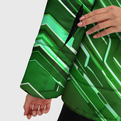 Куртка зимняя женская Зелёные неон полосы киберпанк, цвет: 3D-черный — фото 2