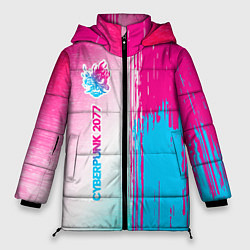 Женская зимняя куртка Cyberpunk 2077 neon gradient style по-вертикали