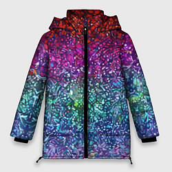 Куртка зимняя женская Разноцветные узоры красные синие и фиолетовые, цвет: 3D-светло-серый