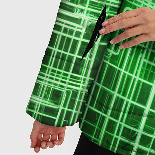 Женская зимняя куртка Зелёные неоновые полосы киберпанк / 3D-Красный – фото 5