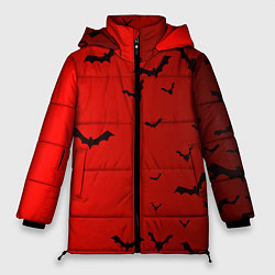 Куртка зимняя женская Летучие мыши на красном фоне, цвет: 3D-черный