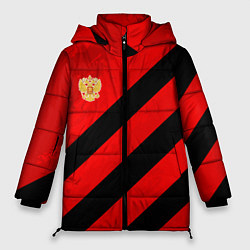 Женская зимняя куртка Герб РФ - красная абстракция