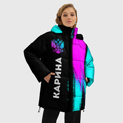 Куртка зимняя женская Карина и неоновый герб России по-вертикали, цвет: 3D-черный — фото 2