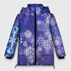 Куртка зимняя женская Крупные снежинки на фиолетовом, цвет: 3D-красный