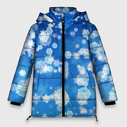 Женская зимняя куртка Декоративные снежинки на синем