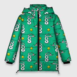 Куртка зимняя женская Рождественская санта змея, цвет: 3D-черный