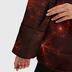 Куртка зимняя женская Абстрактные светящиеся красно оранжевые снежинки, цвет: 3D-черный — фото 2