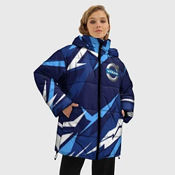 Куртка зимняя женская Вольво - синяя абстракция, цвет: 3D-красный — фото 2