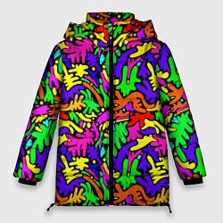 Куртка зимняя женская Яркие цветные каракули, цвет: 3D-черный
