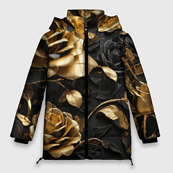 Женская зимняя куртка Металлические розы золотые и черные
