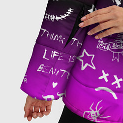 Куртка зимняя женская Тату Лил Пипа на фиолетовом, цвет: 3D-светло-серый — фото 2