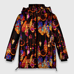 Куртка зимняя женская Ловцы снов с яркими перьями, цвет: 3D-красный