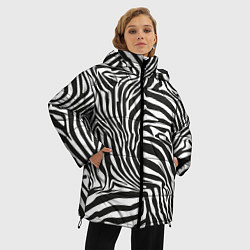 Куртка зимняя женская Шкура зебры черно - белая графика, цвет: 3D-черный — фото 2