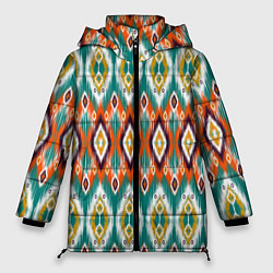 Куртка зимняя женская Орнамент икат - имитация аткласной ткани, цвет: 3D-светло-серый
