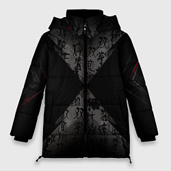 Куртка зимняя женская Японские иероглифы текстуры, цвет: 3D-черный