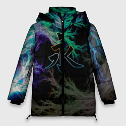 Куртка зимняя женская Неоновый иероглиф, цвет: 3D-черный