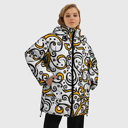 Куртка зимняя женская Жёлтый кружевной узор, цвет: 3D-черный — фото 2