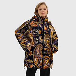 Куртка зимняя женская Индийские узоры пейсли, цвет: 3D-черный — фото 2
