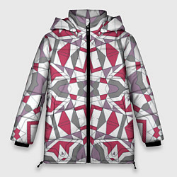 Куртка зимняя женская Геометрический узор красно серый, цвет: 3D-красный
