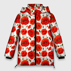 Куртка зимняя женская Полевые цветы маки, цвет: 3D-красный