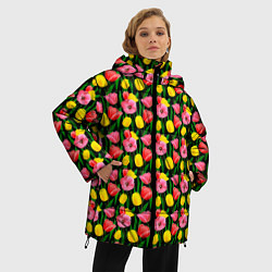 Куртка зимняя женская Разноцветные тюльпаны, цвет: 3D-светло-серый — фото 2