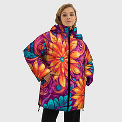 Куртка зимняя женская Цветы и листья узор, цвет: 3D-черный — фото 2